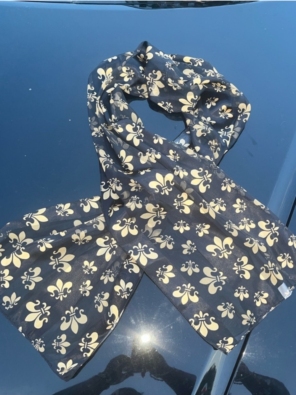 Zara Black Scarf with Cream Fleur-de-Lis Print